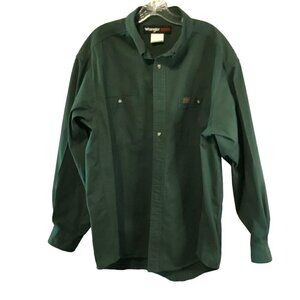 Wrangler Riggs Workwear Button Down Collar Long Sleeve Cotton Shirt Sz XXL Green